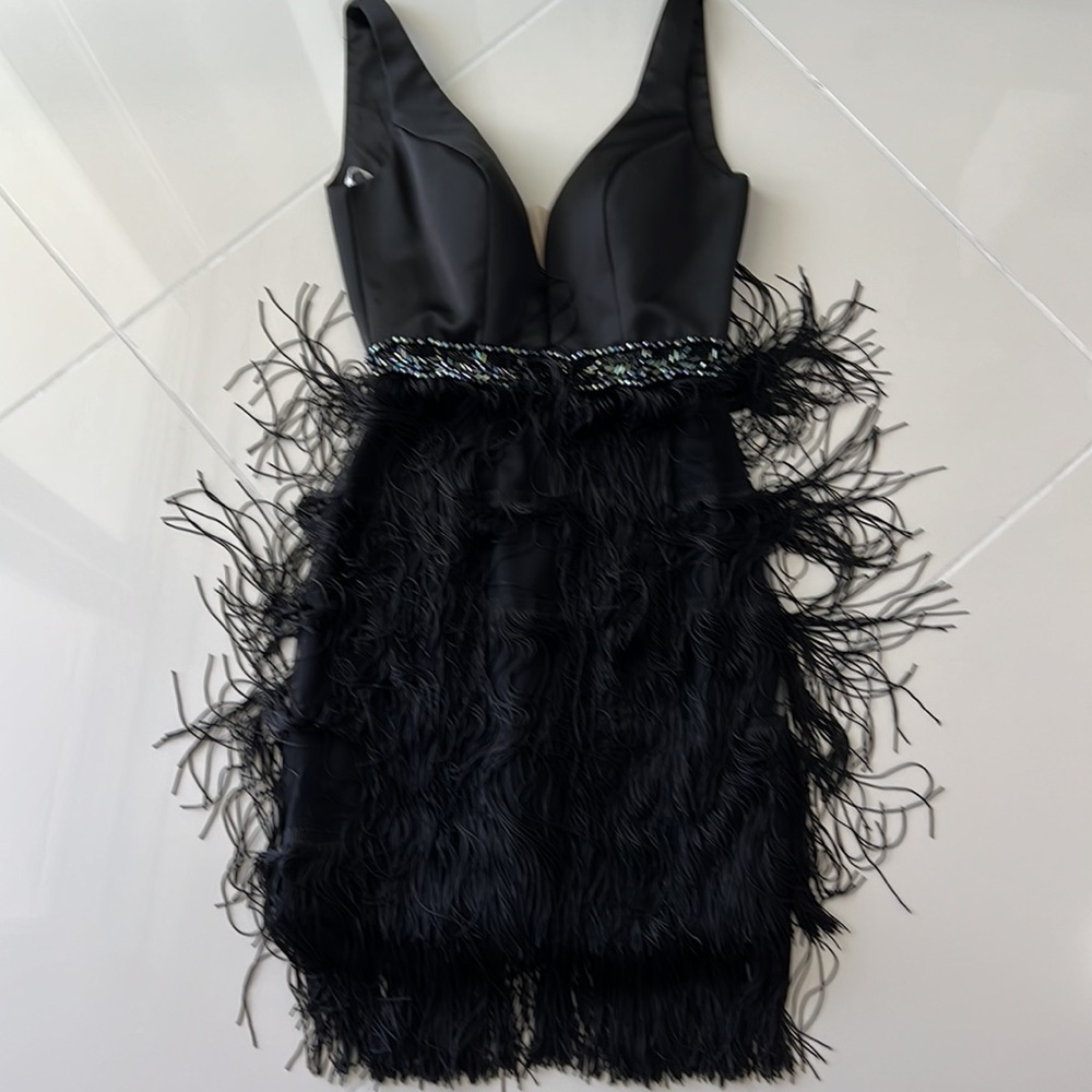 NWOT ANGELA & ALISON size 2 black fringe cocktail dress